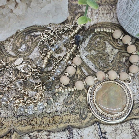 CHICOS Medallion Double-Strand Boho Necklace with Abalone Pendant - Picture 4 of 8